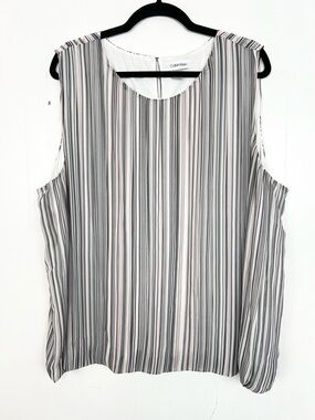 Calvin Klein Sleeveless Top Lined Chiffon Light Pink Grey Striped 3X